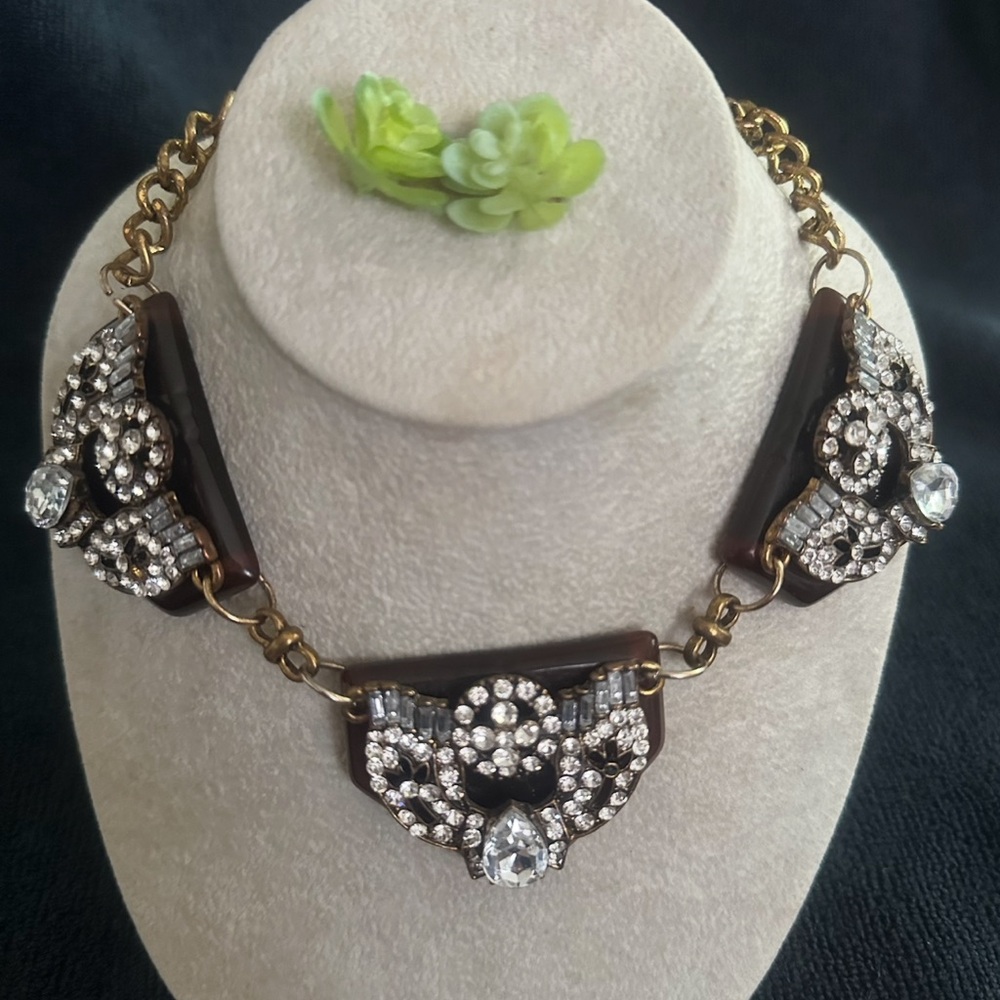 Adorn Rhinestone Gold and Brown Statement Necklace